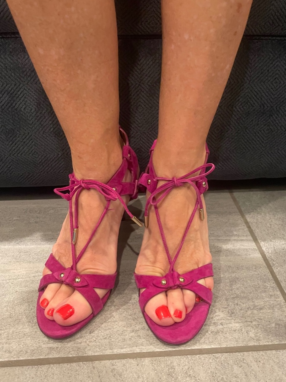 NNB AQUAZZURA Italy Magenta Tie Up Heeled Sandals